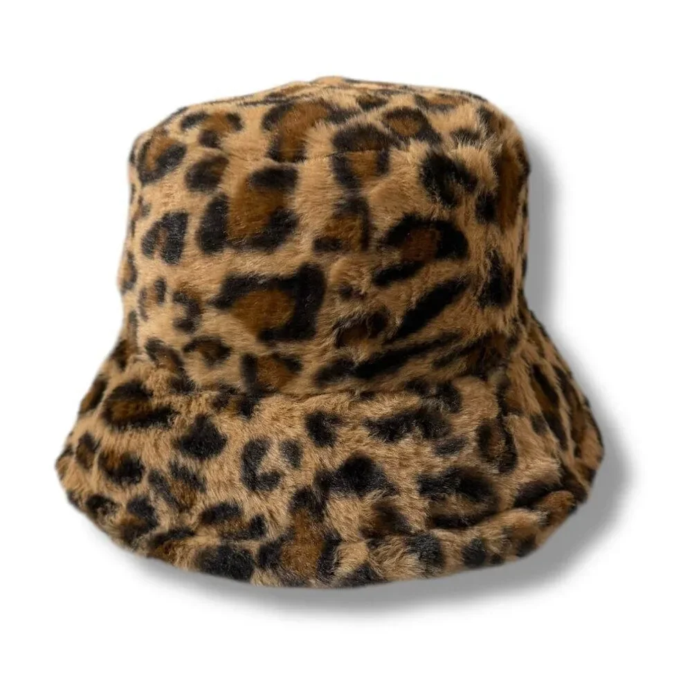 Brown Leopard Fluffy Bucket Hat - NWT